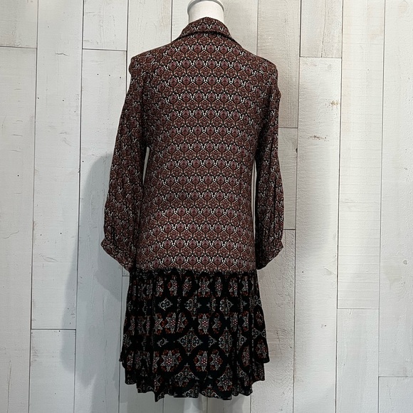 BOHO Mixed Print Rayon Long Sleeve Mini Shirtdress - Picture 4 of 16